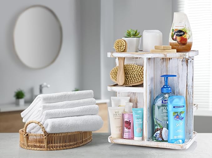 Sorbus 360ÃÂ° Makeup Organizer - Grey Rustic Wood Storage Carousel for Cosmetics, Make Up, Skin Care Organizer - Rotating Makeup Organizer for Vanity, Bathroom Storage, Bedroom, Kitchen, Desk, Dorm