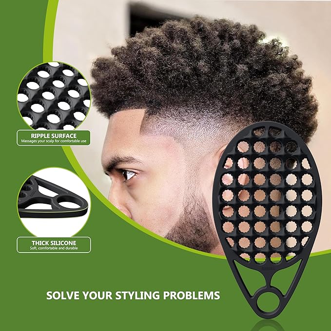 KOUPA Magic Silicone Curly Hair Brush, One Piece Twist Curl Comb for Afro Curls, Washable Hair Tool for Men Women, Black, 2 Pieces