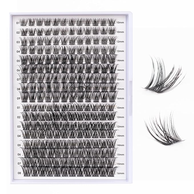 Lash Clusters 204 Pcs Individual Lashes Clusters Eyelash Extensions False Eyelashes DIY Lash Extension Kit Reusable False Eyelashes Natural Look Mix 10-16mm(DM01+DM17)