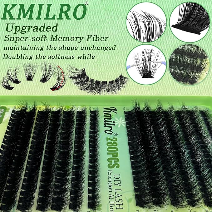 Volume Lash Clusters 8-16mm Thick Cluster Eyelash Extension 60D+80D Eyelash Clusters 280pcs Super Soft Individual Lashes Plant Fibres Wispy False Eyelashes DIY Lash Extension