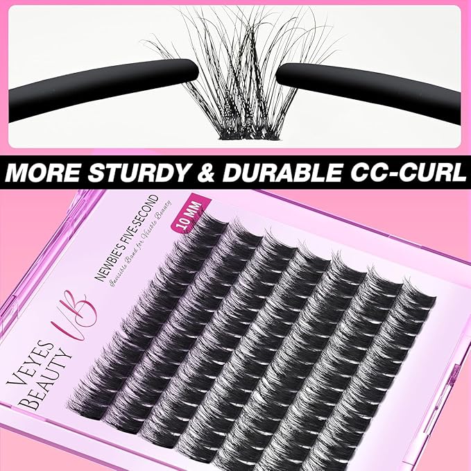VEYESBEAUTY Lash Clusters Fluffy Individual Lash Extensions Xtreme 3D Layered Volume Eyelashes Thin & Invisible Band Wispy Faux Mink Lash Newbie's Five-Second Length 10mm