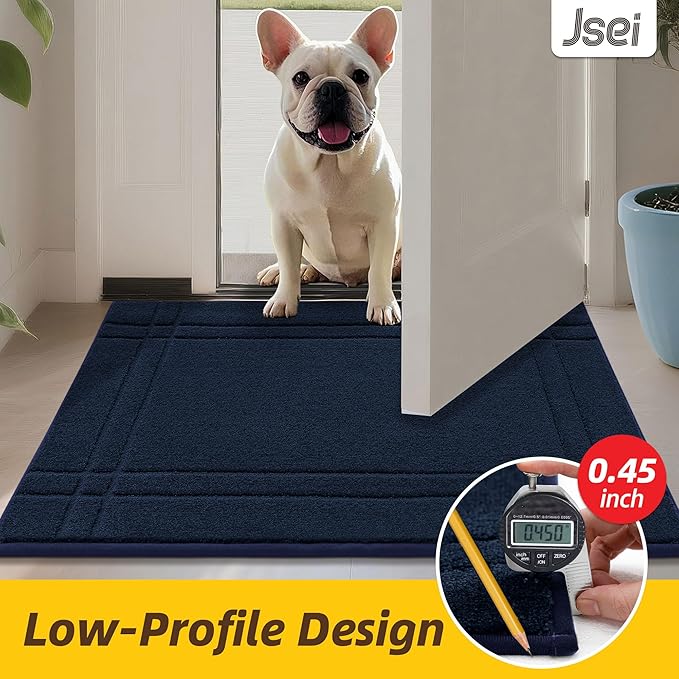 JSEI Entryway Rugs Doormat 36"x60", Non-Slip Dirt Trapper Door Mats Indoor, Washable Absorbent and Stain Resist Welcome Floor Mat for Front Door, Dog Door Mat, Dirty Wet Shoes & Paws, Navy Blue
