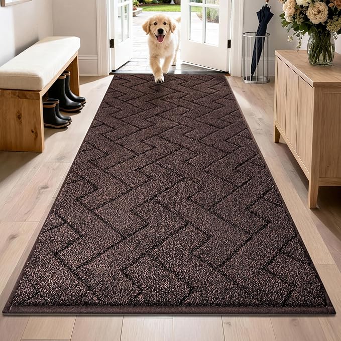 PURRUGS Dirt Trapping Door Mat 32" x 70", Non-Slip Machine Washable Entry Rug, Dog Doormat, Indoor Front Door Mat, Super Absorbent Entryway Rug for Muddy Shoes & Paws, Brown