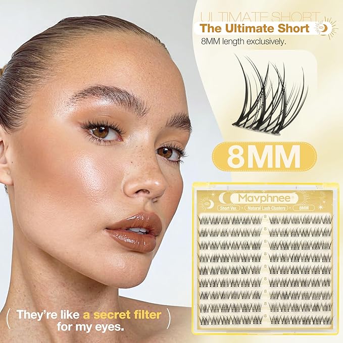 8MM Lash Clusters Natural Cluster Eyelash Extensions Clear Band Cluster Lashes Short CC Curve PestaÃÂ±as Postizas Naturales Fluffy Wispy DIY Lashes for No Makeup Look (108PCS)