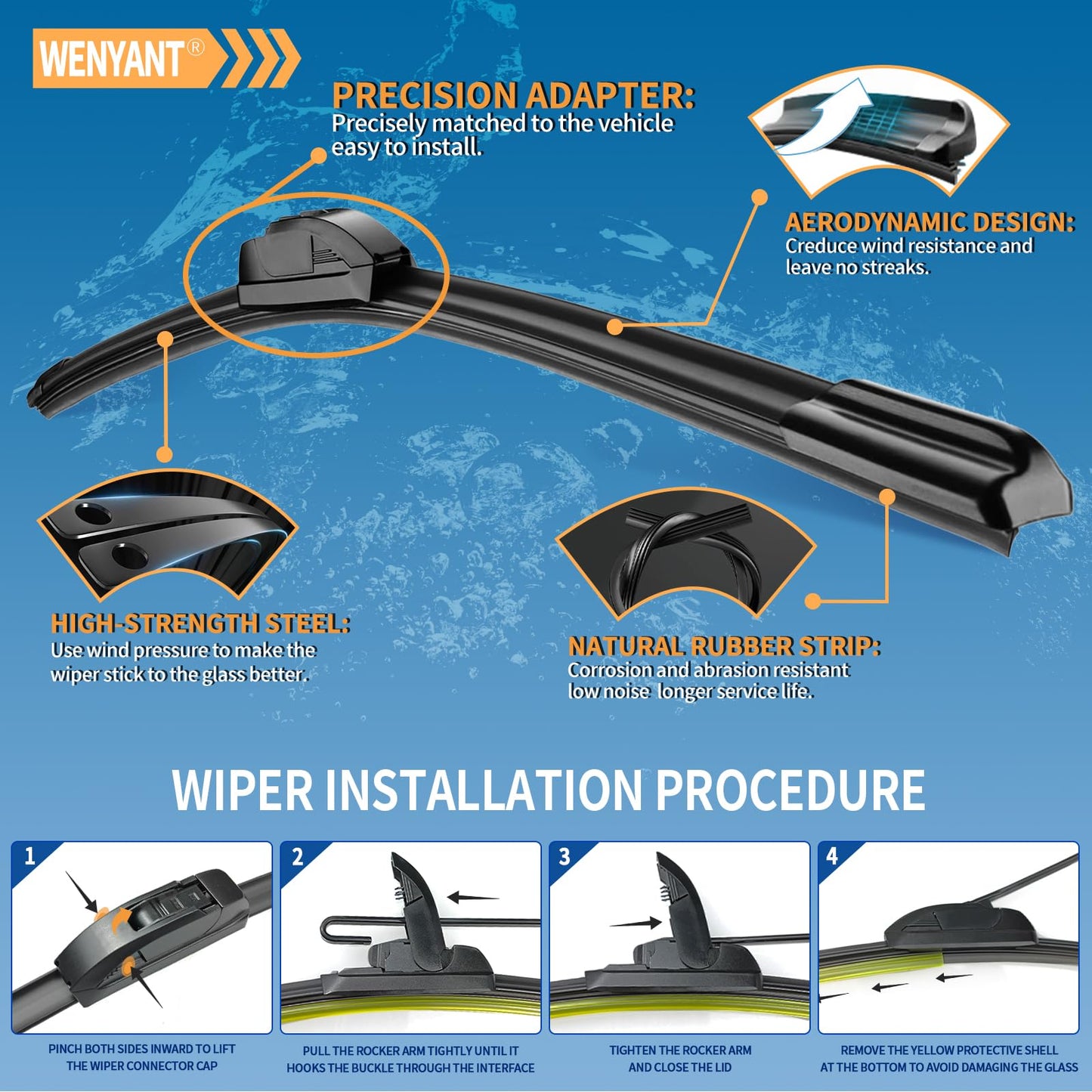 Wenyant 26"/19"/16" Windshield Wipers Compatible with Toyota Prius 2010-2015 Front and Rear Wiper Blades for My Car Automotive Replacement (Set of 3)