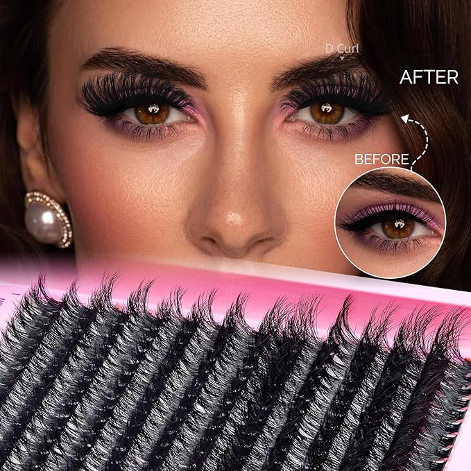 Lash Clusters Kit 3D Effect Cluster Eyelash Extensions Lashes Clusters Kit Eyelash Clusters Kit PestaÃÂ±as Postizas Naturales Lash Extension Kit+Lash Bond&Seal,Remover,Tweezers,Brush(60D+80D Lash Kit)