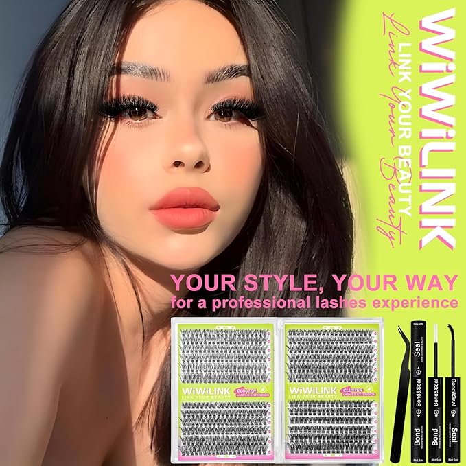 Lash Clusters Kit 40D+50D+60D+80D Individual Lashes 468PCS D Curl 10-18mm DIY Eyelash Extension Kit with Cluster Lash Bond & Seal and Applicator for Eyelashes Extension Beginners