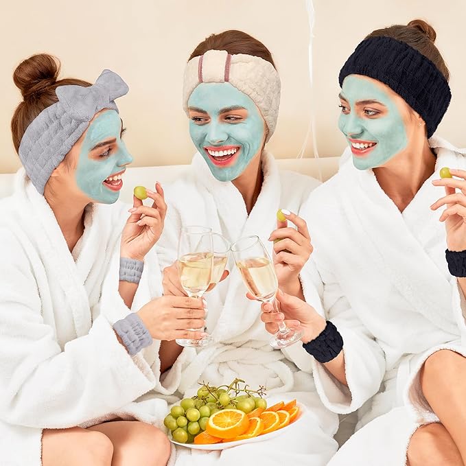 9 Pcs Spa Headband for Washing Face,Skincare Headband and Wristband Set,Women Teen Girls Facial Hairbands for Washing Face, Makeup, Sports, Yoga(Apricot+Grey+Black)