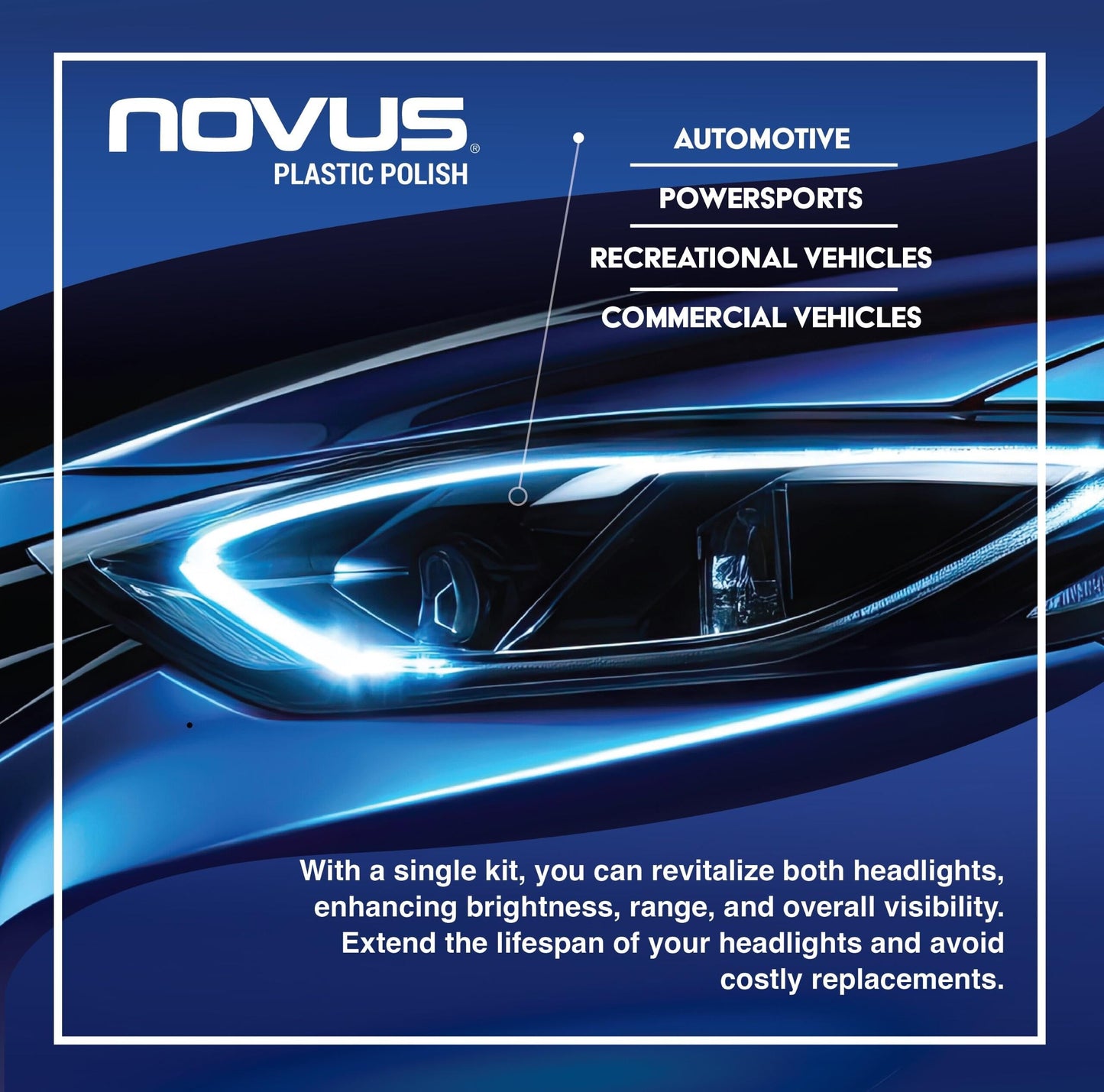 Novus Clear in Five Headlight Restoration Kit, 2 Ounce #1, 2, & 3 Bottles, Buffing Pad, Backing Pad Drill Attachment, 1,000 Grit Sanding Disk, 3 Polish Mates