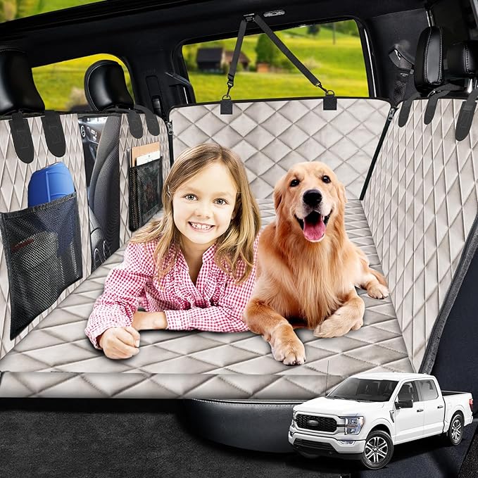 URPOWER XL Dog Back Seat Extender for Crew Cab Truck, Hard Bottom Dog Car Seat Cover Waterproof Dogs Car Hammock Pet Backseat Bed, Pet Truck Accessories for F150 / RAM 1500/ Tundra Crew Cab
