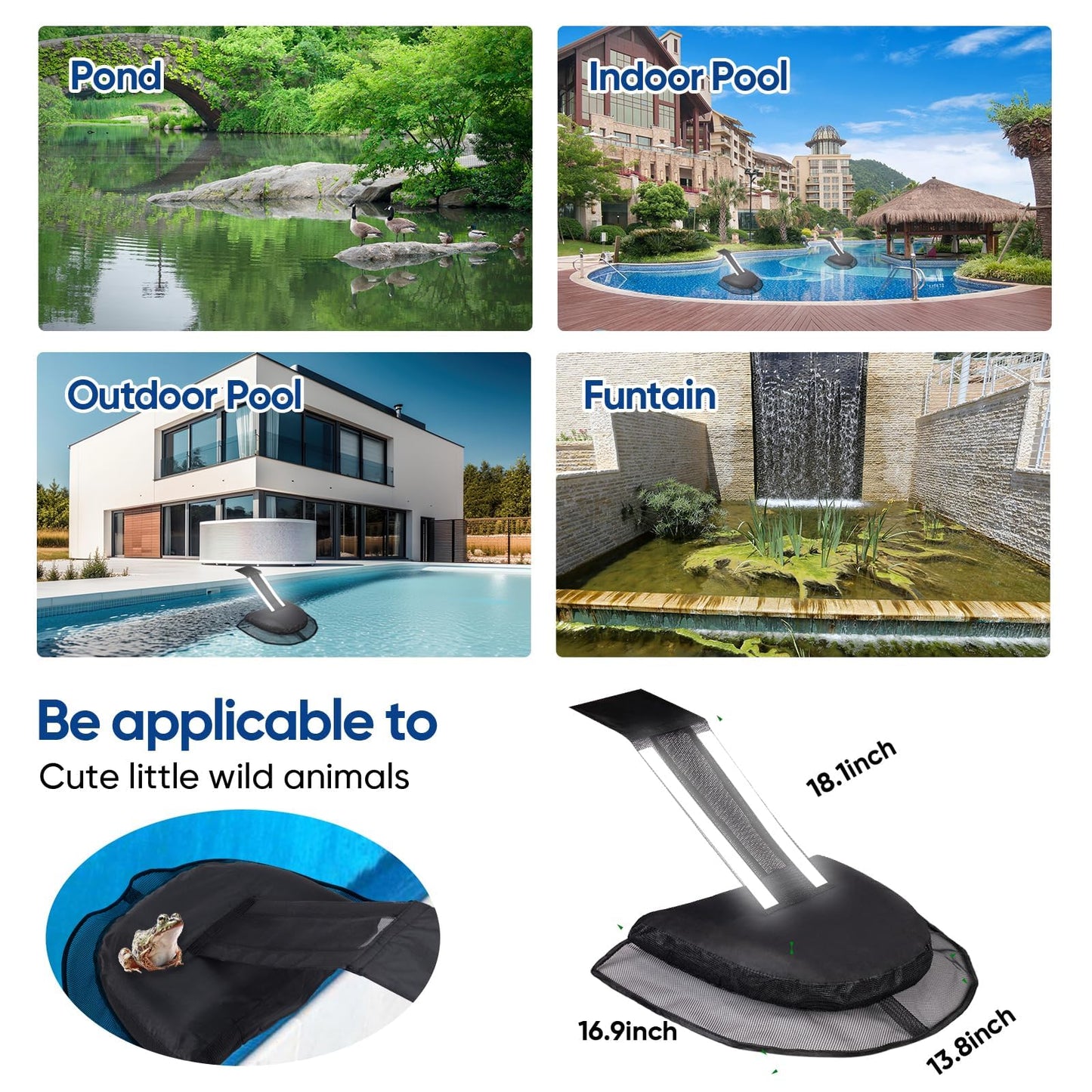 LCHUANG Pro Frog Animal Life Saver Saving Escape Ramp Bridge Ladder for Swimming Pool Floating Small Wildlife Critter Duck Duckling Lily Pads Rescue Float Log Creature Pool Maintenance (Black-2Pack)