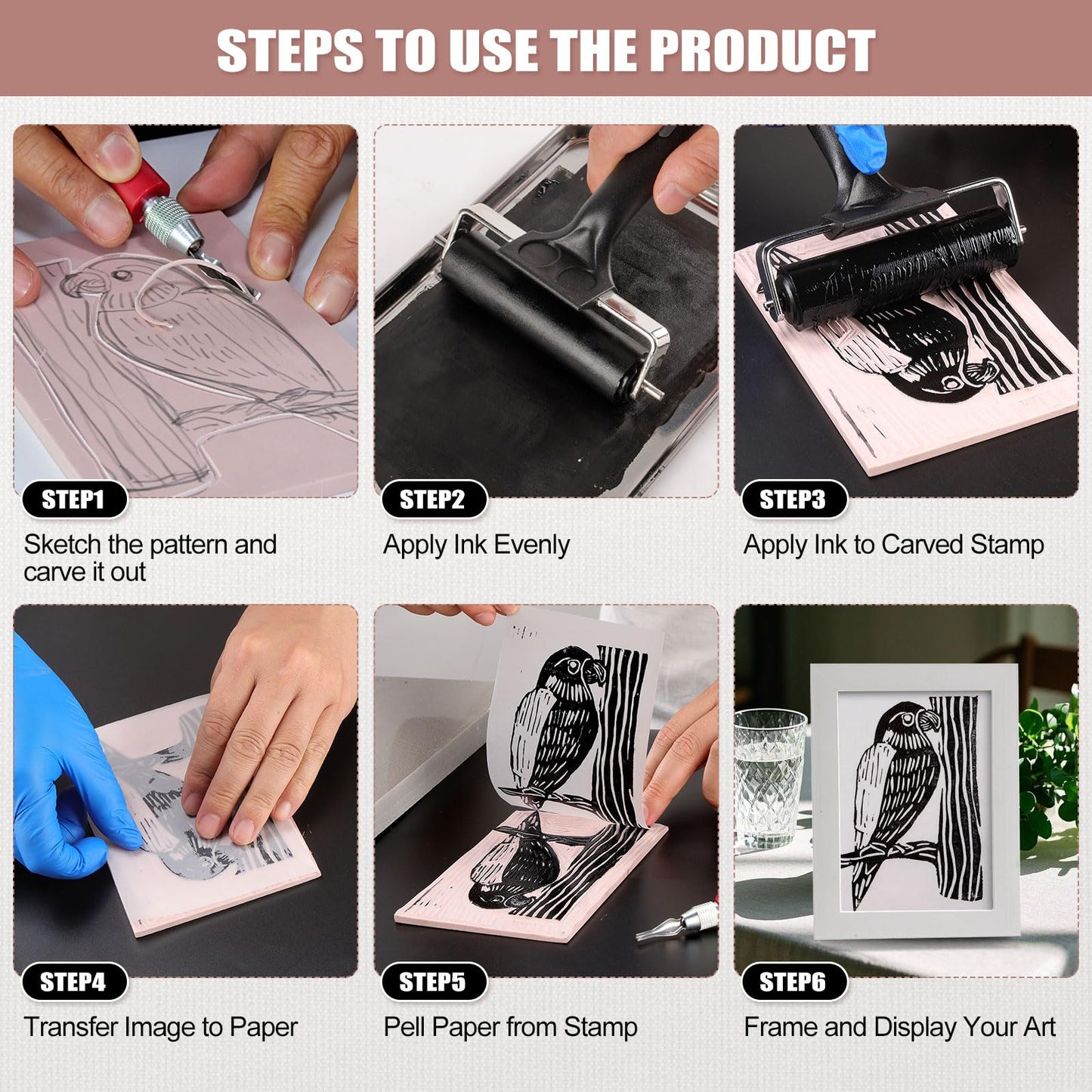 Bobblebro Linocut Kit for Printmaking - Arts and Crafts for Adults - Easter DIY Kit Gifts - Hobby Kits Birthday Gift for Women, Men, Boys, Girls - Stamp Making Kit - Linoleum Blocks Carving Tools