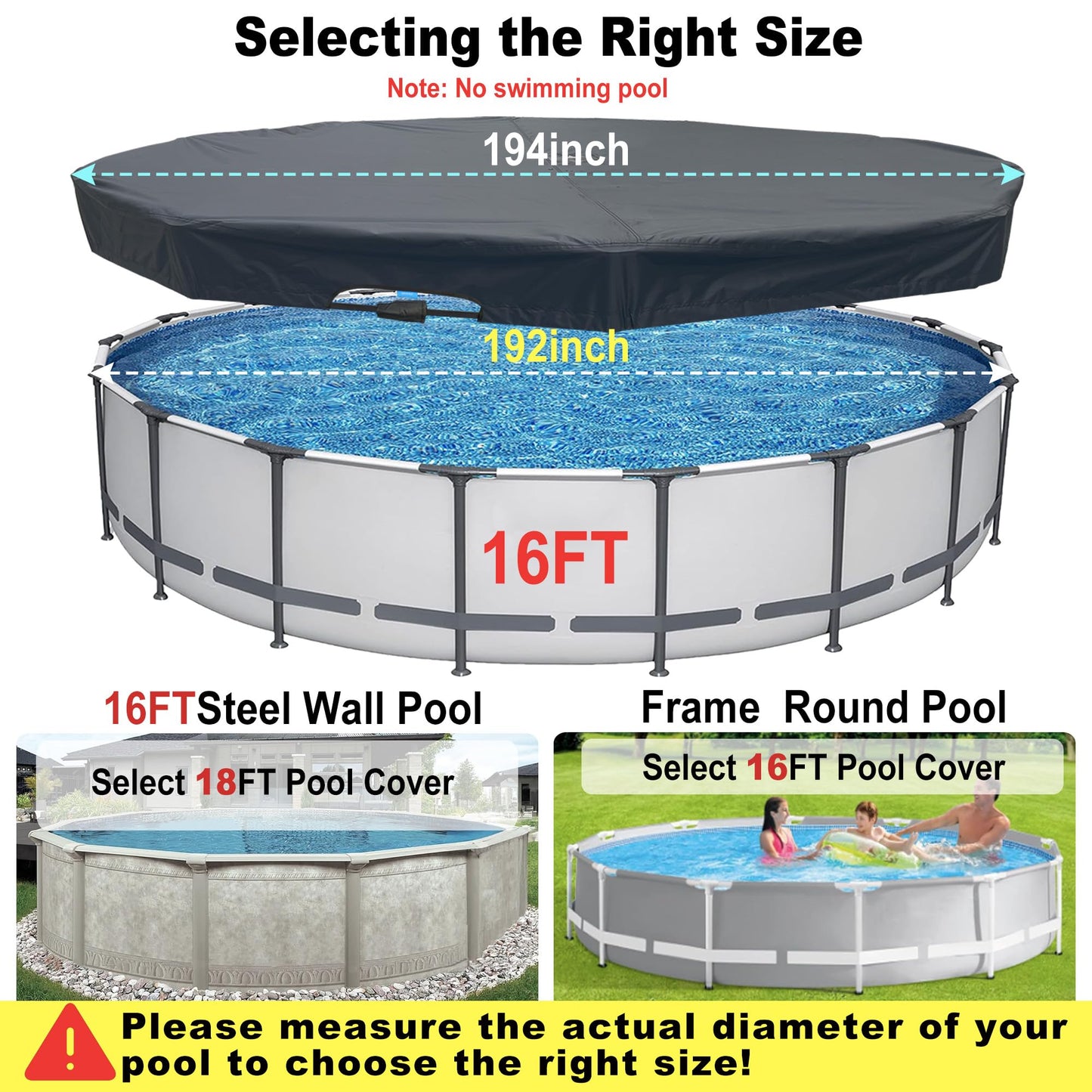 SIHAIAN 16Ft Round Pool Cover, Prevents Water Accumulation Above Ground Pool Cover, Quick Installation and Removal One-Piece Pool Cover, Lockable, Windproof, UV-Resistant, Tear-Resistant Solar Cover