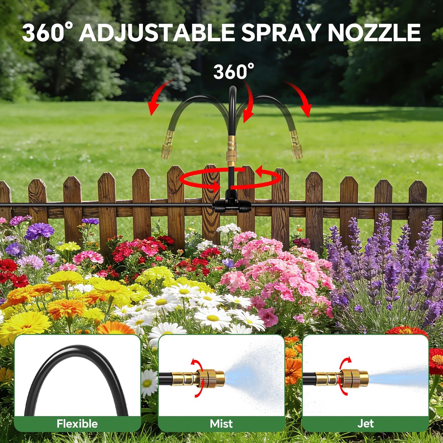 230FT Drip Irrigation System for Garden with 38pcs Adjustable Copper Nozzles & Emitters, Automatic Garden Watering System with 1/2" & 1/4" Tubing for Raised Bed, Yard, Greenhouse, Potted Plants, Lawn