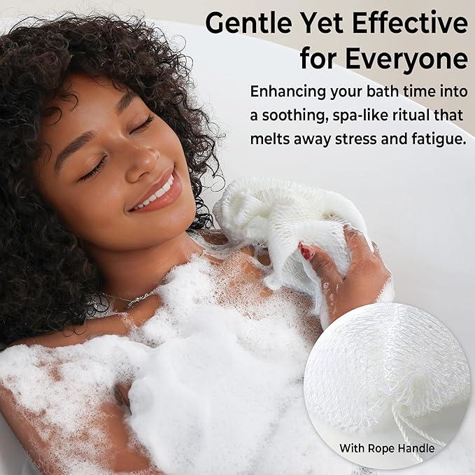 African Net Sponge Authentic - 2 Pieces Exfoliating Body Scrubber Bath Sponge - Back Scrubber Washcloth for Shower White&Purple - Real African Scrub Exfoliator Body Care Bathing Accessorie