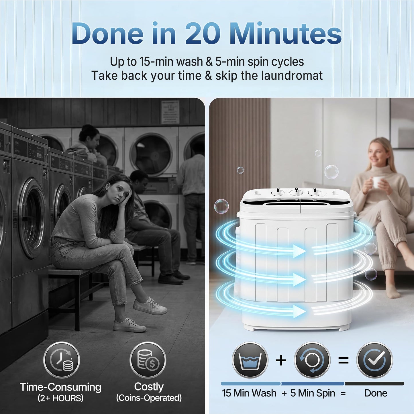 ZENY Portable Clothes Washing Machine Mini Twin Tub Washing Machine 13lbs Capacity with Spin Dryer,Compact Washer and Dryer Combo Lightweight Small Laundry Washer for Home,Apartments, Dorm Rooms,RV