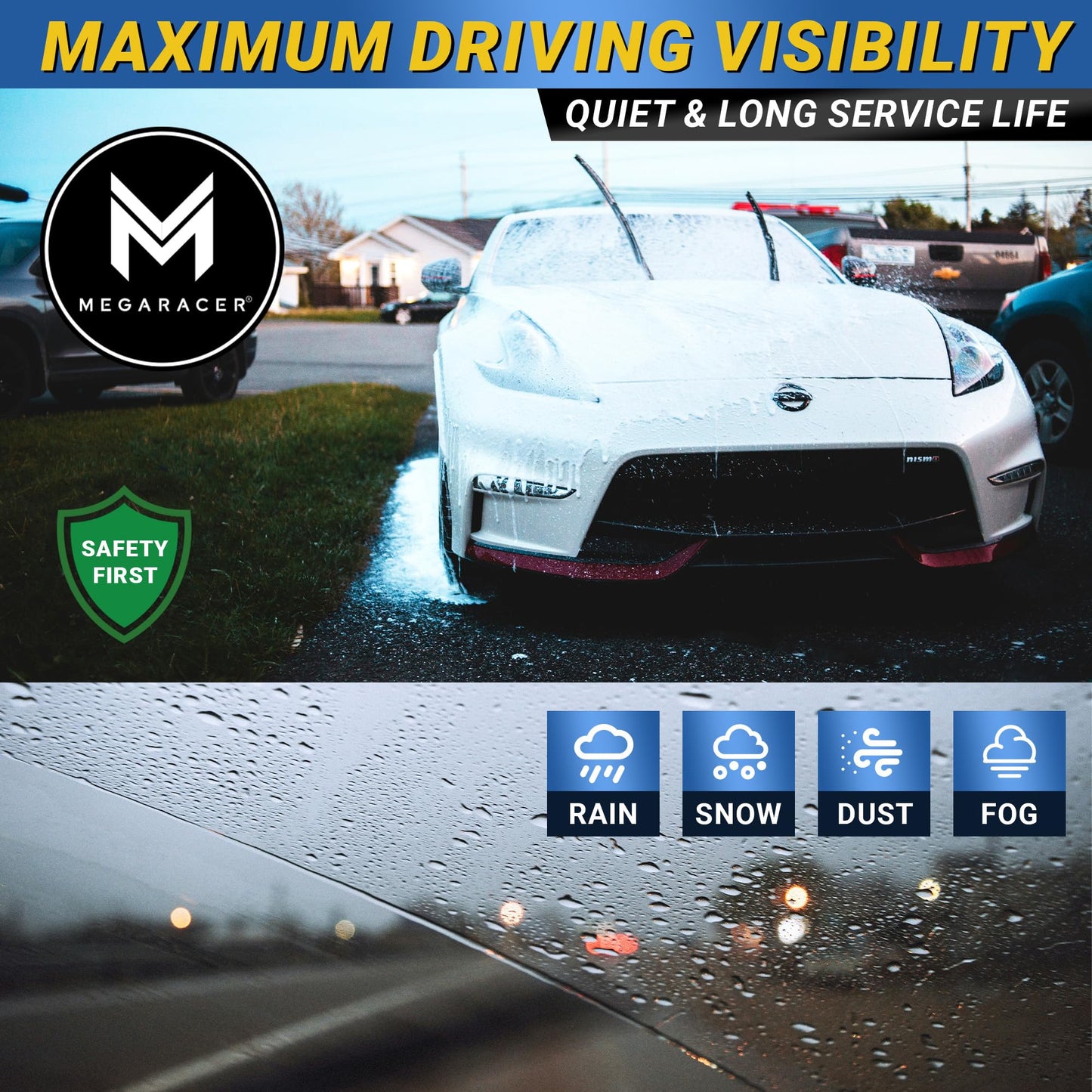 Premium Silicone Carbon Fiber Windshield Wiper Blades 24" & 17" - Patented All-Season, Quiet & Smooth Streak-Free Clean Wipe, OEM Quality, Front Automotive Replacement Wipers for Car & Truck (2 Pack)