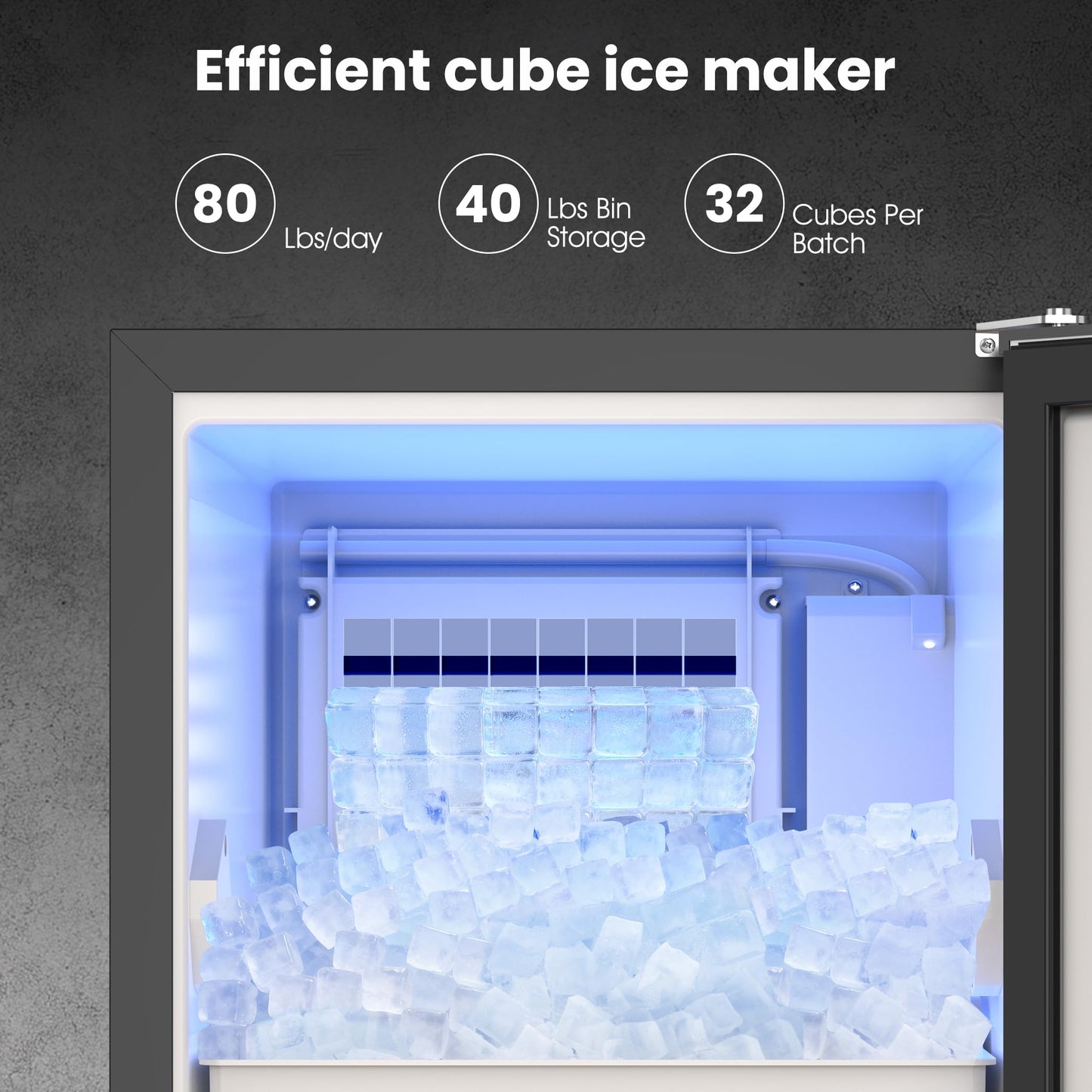 Coolake 15”W Ice Maker Under Counter 80lbs/Day with 40lbs Storage, Commercial Outdoor Ice Maker, Auto-Cleaning LCD Panel Built-in Freestanding Ice Machine for Home Bar Kitchen Office