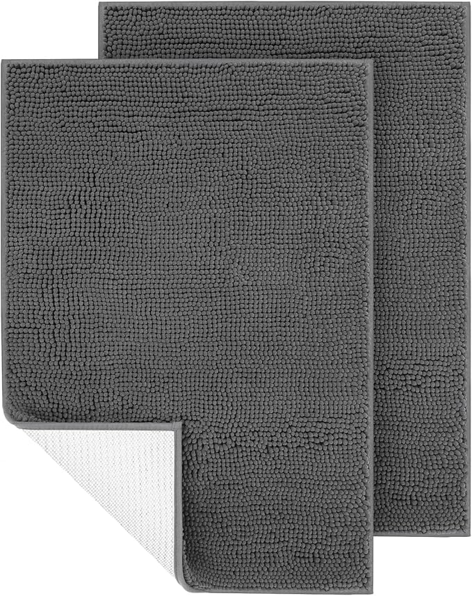 IM HOME 2 Pieces Chenille Absorbent Outdoor Doormat 36" x 24", Washable Muddy Door Mats for Dog Non Slip Indoor Doormats Dog Mat for Muddy Paw Front Inside Doormat for Entryway Grey