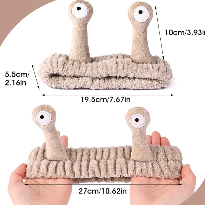 Face Wash Headband, Palm and Snail Spa Hair Bands Makeup Headbands Women Cartoon Cute Coral Fleece Elastic Headband Creative Hair Accessories for Washing Face Shower Sports (Khaki)