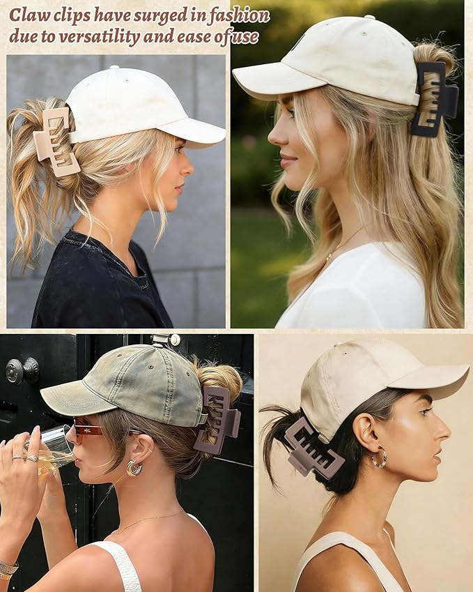 Hat-Friendly Claw Clips for Baseball Caps - 4 Pcs Trucker Hat Hair Clips for Women, Claw Clips for Thick Hair Hat Hairstyles, Gifts Hair Accessories