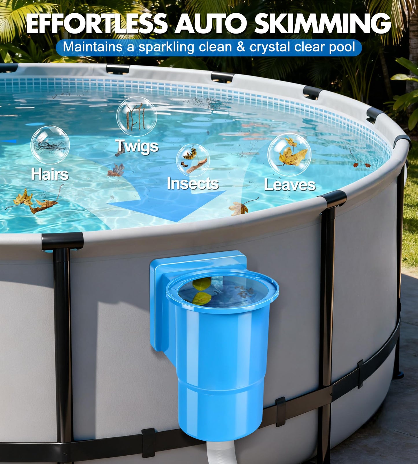 BluSwim Standard Pool Wall Skimmer for Above Ground Pools, Heavy Duty ABS Through Wall Pool Skimmers with Return Jet & Vacuum Plate, Thru-wall Skimmer Kit Compatible with All Width 6 '' Openings