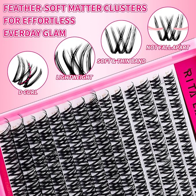 RITALASH Cluster Lashes DIY Lash Clusters Eyelash Extensions Wispy Lash Extension False Eyelashes Thin Invisible Lash Band Individual Lashes (WL2-5,10-18mm)