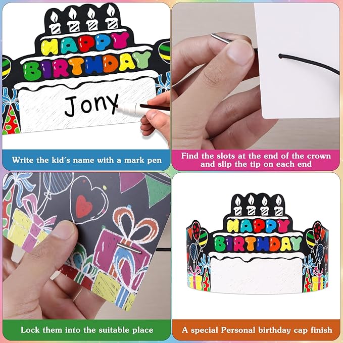 SICOHOME Paper Crown Hats Caps for Kids Paper Crowns for Students Classroom Kindergarten Preschool Party Supplies Adjustable