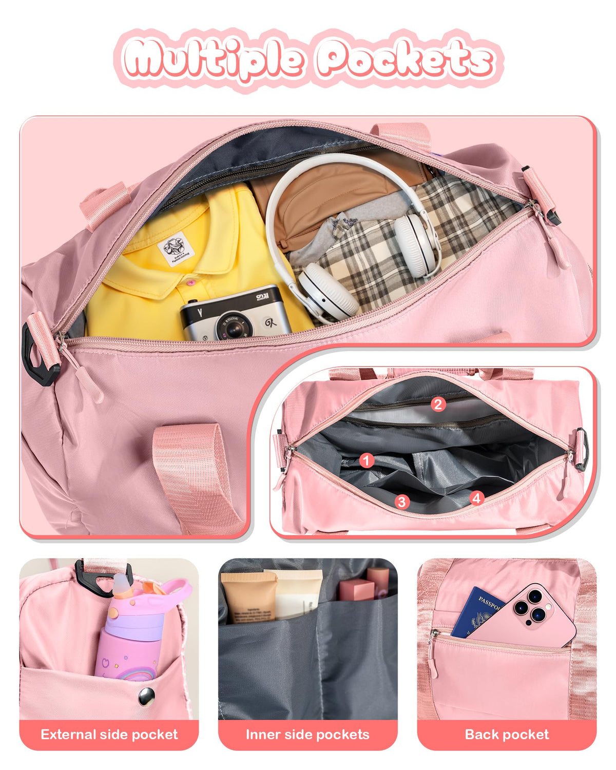 Vogewood Gifts for Daughter-Girl Gym Bag with Shoe Compartment, Kid Personalized Weekender Ballet Bags, Initial Travel Tote with Makeup Pouch, Gift for Granddaughter Sister Niece (Letter H)