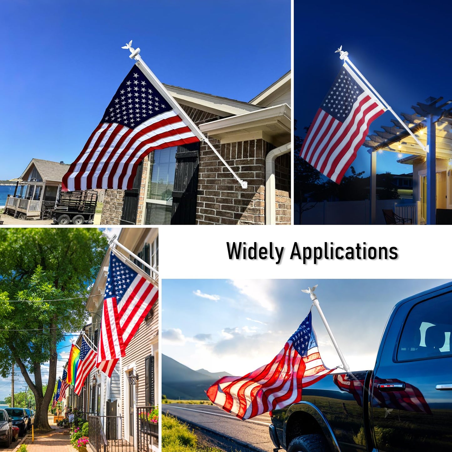 LETSTRY 5FT Flag Pole Kit for Outside House with Solar Light, 1" Thickened Stainless Steel with Adjustable Bracket, Wall Mount Flagpole for 3x5 American Flags for Outdoor, Residential, Porch (White)