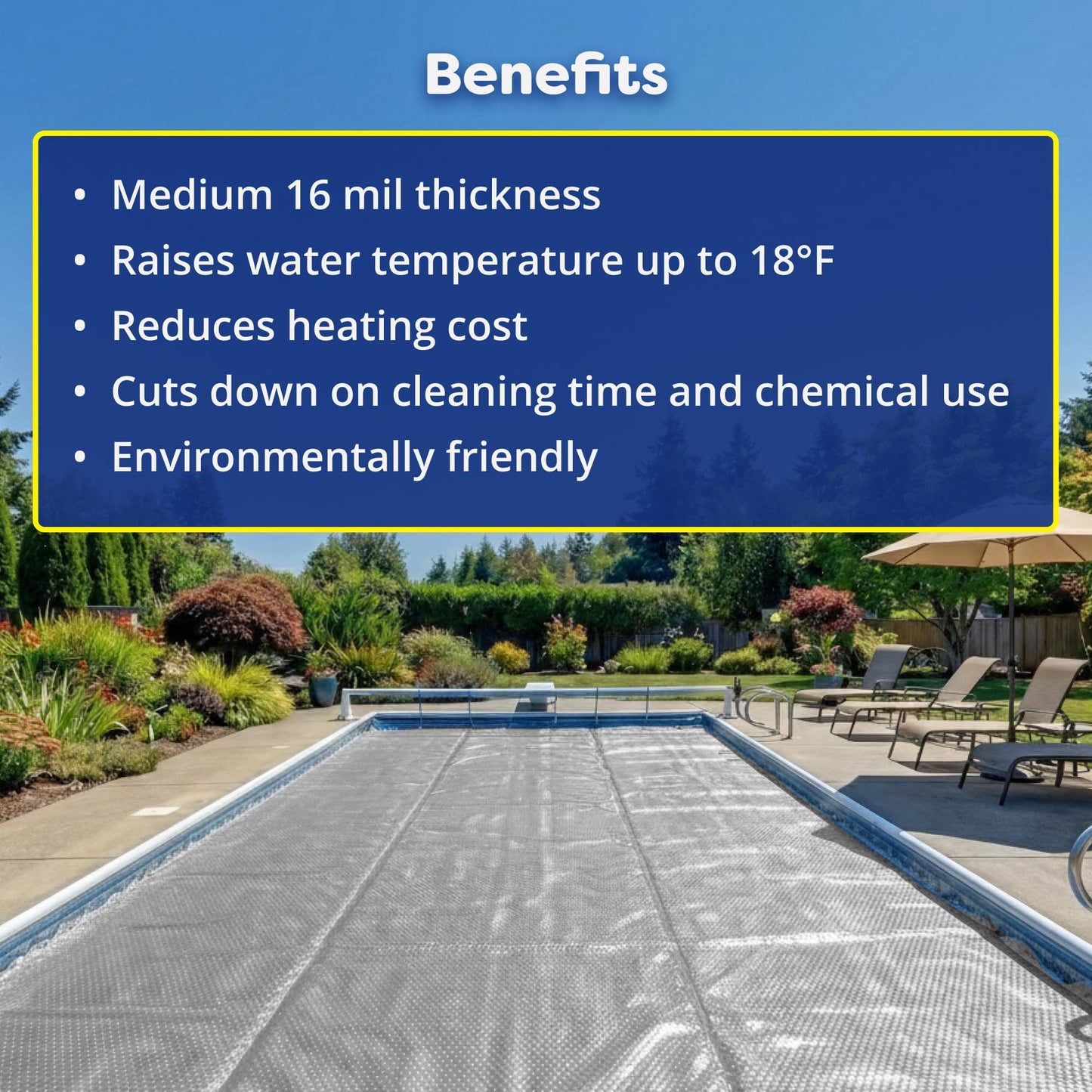 In The Swim 18' x 36' Ultra Silver Rectangle Solar Pool Cover 16 Mil for Solar Heating Above Ground Pools and Inground Pools