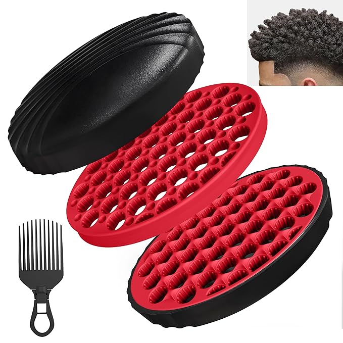PARAO-Silicone Curling Brush,Magic Wave Afro Comb,Two Sides InterchangeTwist Tool,Hair Curler Brush For Men Women Boy Girl,2-Piece SetÃ¯Â¼ÂRedÃ¯Â¼Â