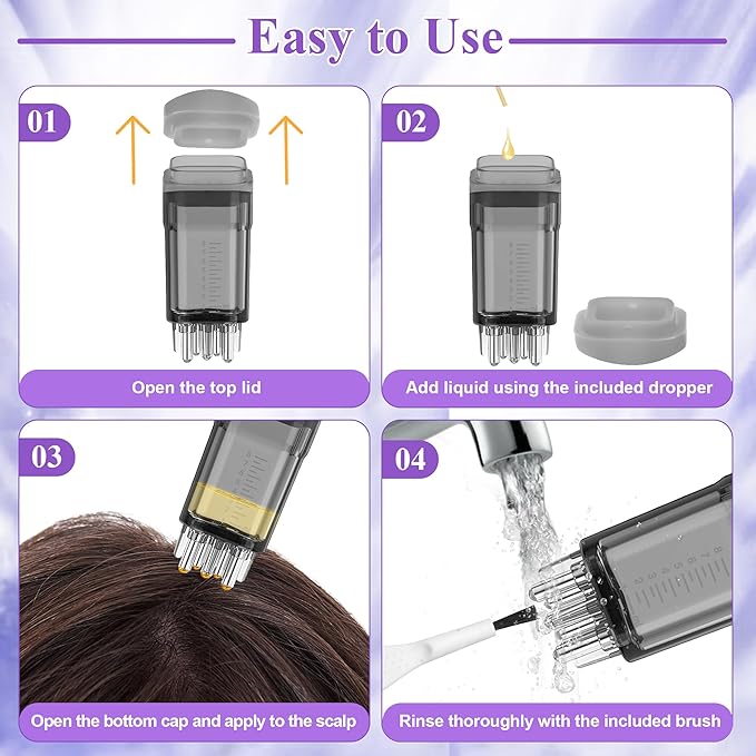 2 PCS Minoxidil Applicators with Cleaning Brush and Dropper, Anglecai Scalp Applicator Comb for Hair Oil Applicator Brush, Minoxidil Brushes for Scalp Applicator Comb for Hair Growth (Black+Purple)