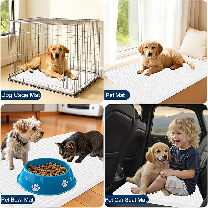 OLANLY Dog Door Mat for Muddy Paws 34x21, Ultra Absorbent Chenille Mud Doormat, Non-Slip Washable and Dirt Trapping Doormat for Indoor Entryway, Quick-Dry Indoor Pet Bed Mats for Dogs, White