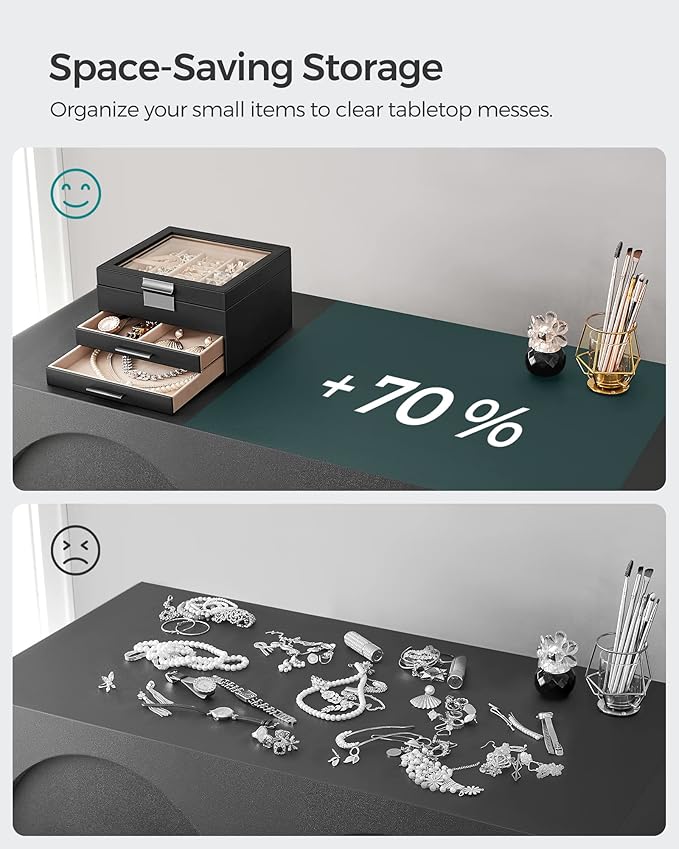 SONGMICS GISELLA Collection - Jewelry Box Organizer, 3-Layer Jewelry Storage with 2 Drawers, Shiny Metal Hardware, Glass Lid, Modern, 8 x 9.1 x 5.3 Inches, Ink Black and Silver UJBC239BK