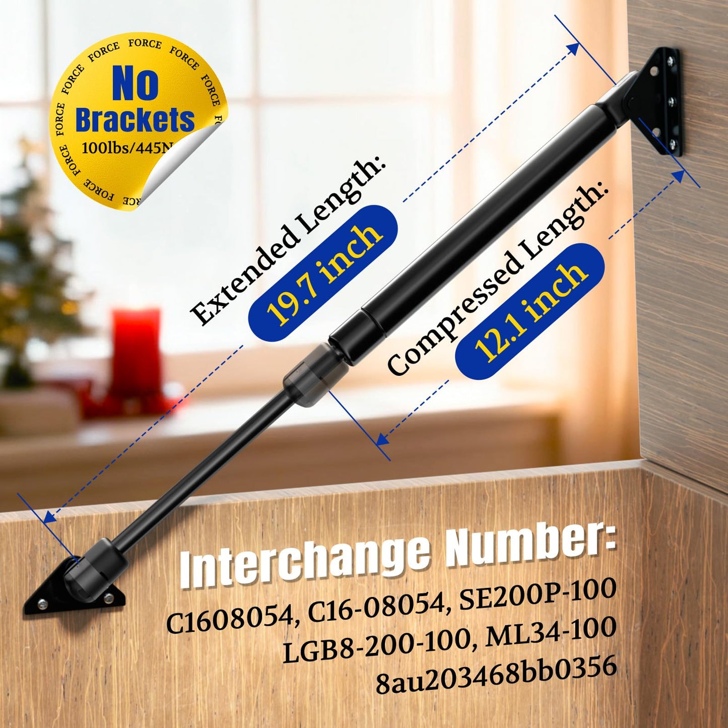 C1608054 20" Gas Prop Spring Strut 20 inch 100 Lb Per Shock C16-08054 for Camper Shell RV Bed Tonneau Cover Storage Box Basement Door Floor Hatch Window Lift Struts (Fit 85-110LBs Lid, No Brackets)