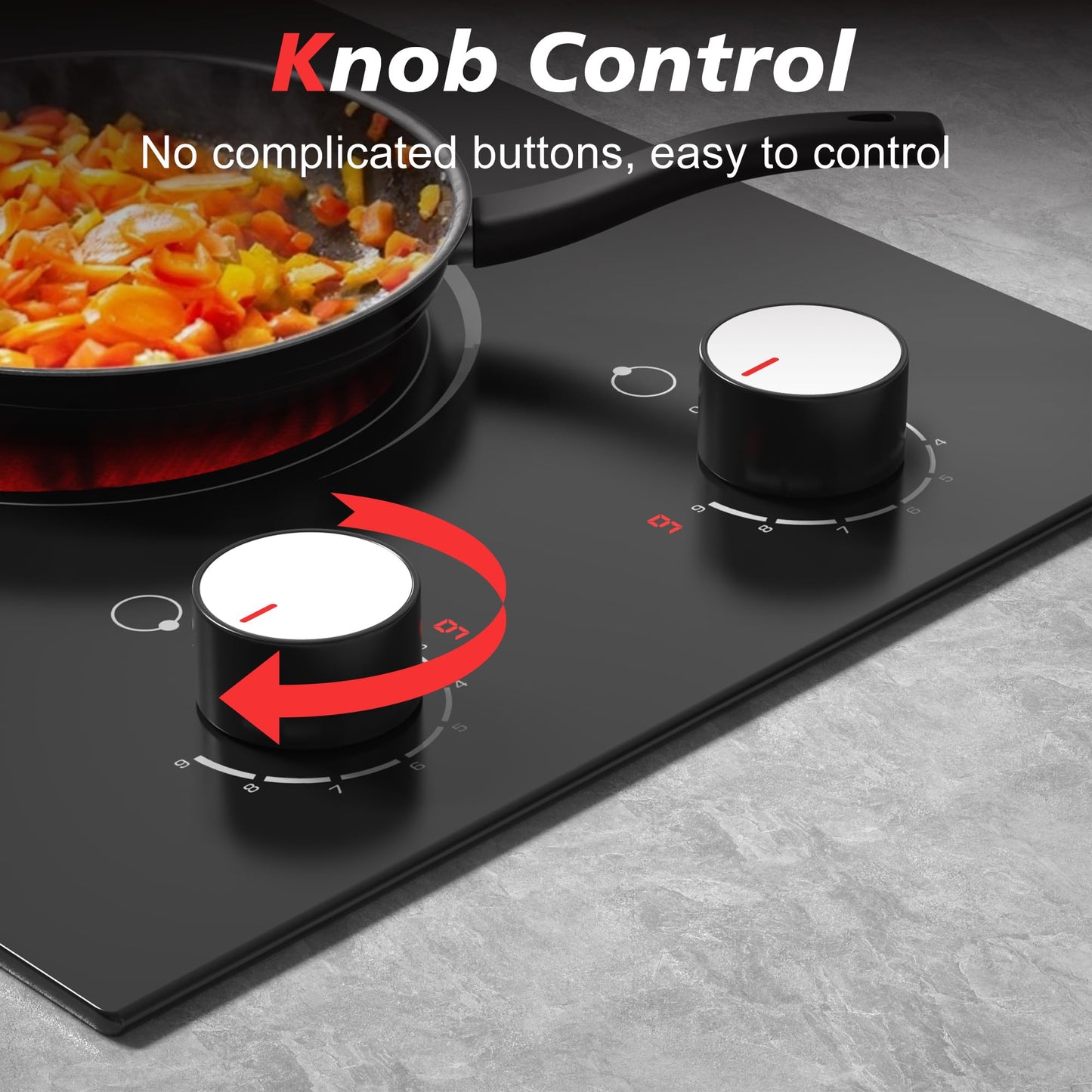 Electric Cooktop 2 Burner, 110V Electric Stove Top 2000W with Knob Control, 12 Inch Electric Radiant Cooktop Countertop & Built-in, Residual Heat Indicator, Over-Heat Protection, Plug in