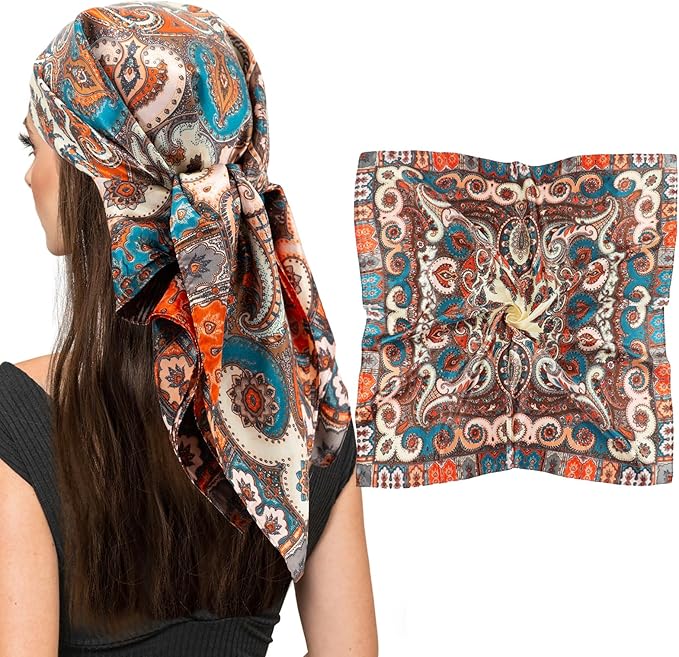 vimate 35" Square Silk Like Head Scarf - Women's Fashion Satin Scarf Bandana for Hair Wrapping at Night.