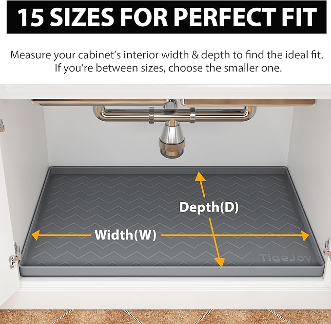 TigeJoy 25" x 22" Under Sink Mats for Kitchen Waterproof, Leak-Proof Silicone Mat Sink Protector and Cabinet Liner, Kitchen Essentials Organizer and Storage, Boot or Shoe Tray, Pet Feeding Mat