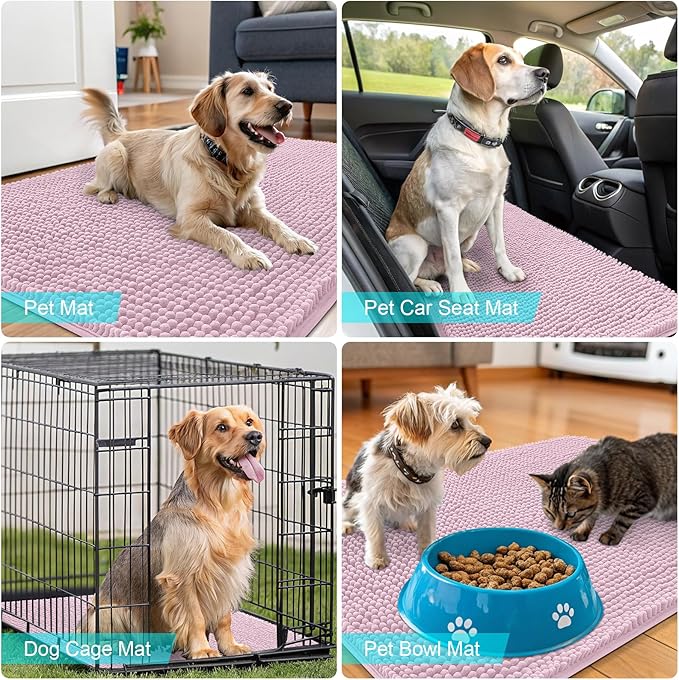 OLANLY Dog Door Mat for Muddy Paws 35x24, Absorbs Moisture and Dirt, Absorbent Non-Slip Washable Doormat, Quick Dry Chenille Mud Mat for Dogs, Entry Indoor Entryway Carpet for Inside Floor, Dusty Rose