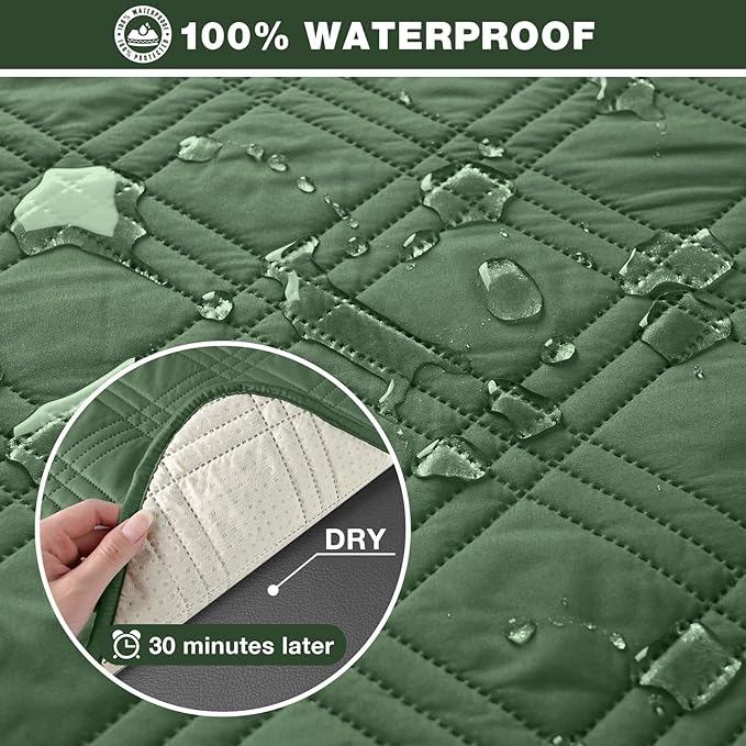 TAOCOCO Waterproof Recliner Chair Cover, Non Slip Oversized Recliner Covers for Recliner Chair with Pocket, Reclining Chair Cover Furniture Protector for Kids, Pets(Oversized Recliner, Vine Green)