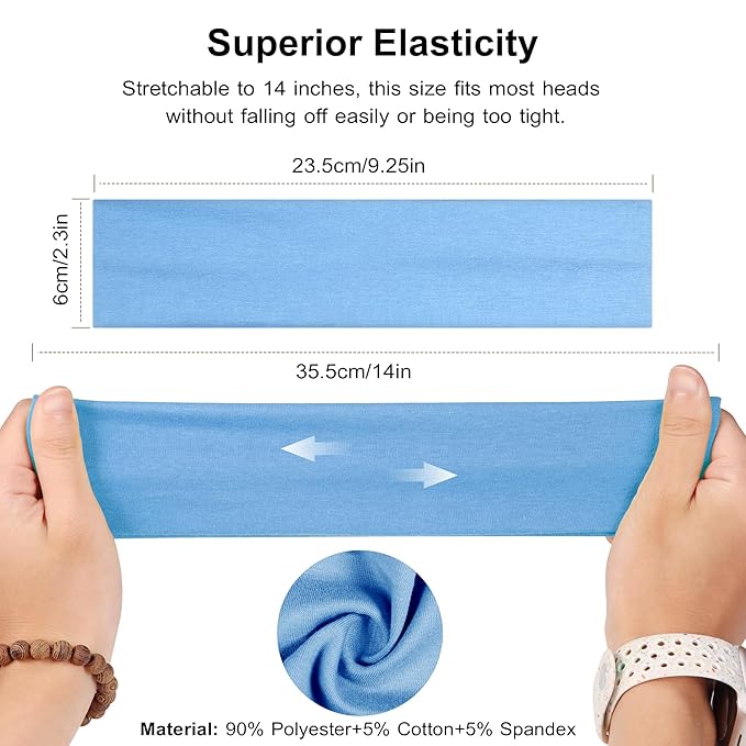 Ztomine Headbands for Women, 8pcs Stretchy Non Slip Soft Cotton Cloth Hair Bands for Sports, Workout, Yoga and Running
