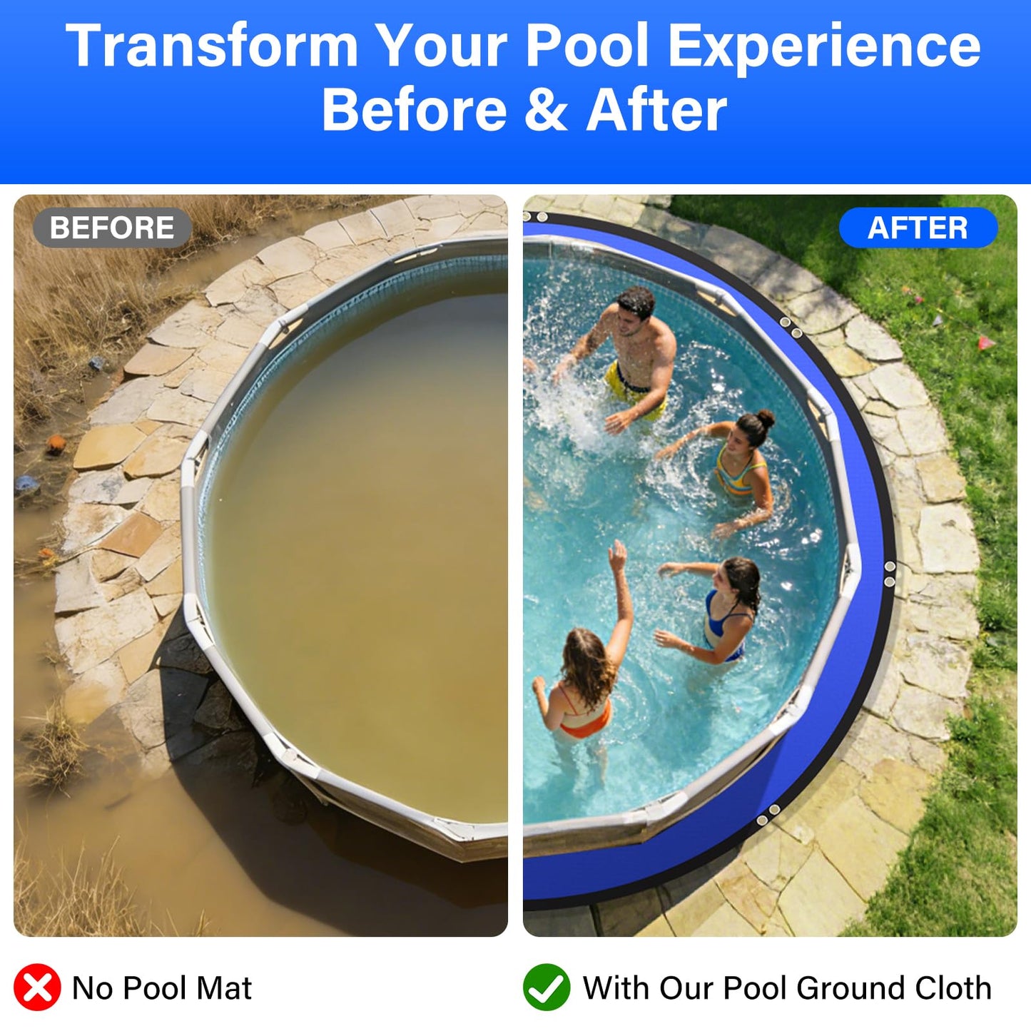 REGMICS 15FT Round Pool Liner Pad for Above Ground Pools, 165 GSM Thickened Puncture-Resistant Under Mat (16FT Actual), Heavy-Duty Underlayment with Metal Grommets