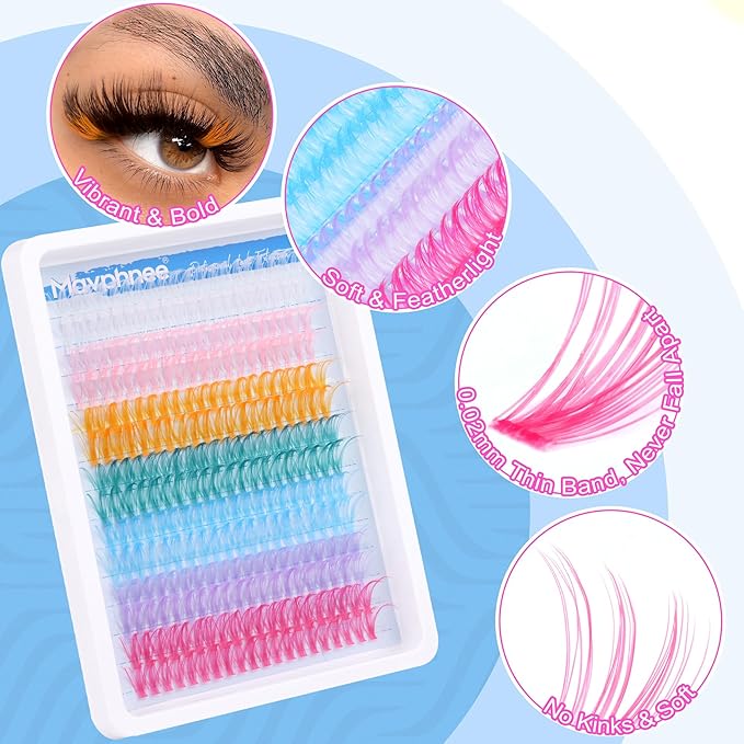 Colored Lash Extension Individuals 280 Pcs Colored Eyelashes Clusters 7 Colors Wispy 16MM 18MM Colorful Eyelash Extensions DIY at Home by Mavphnee