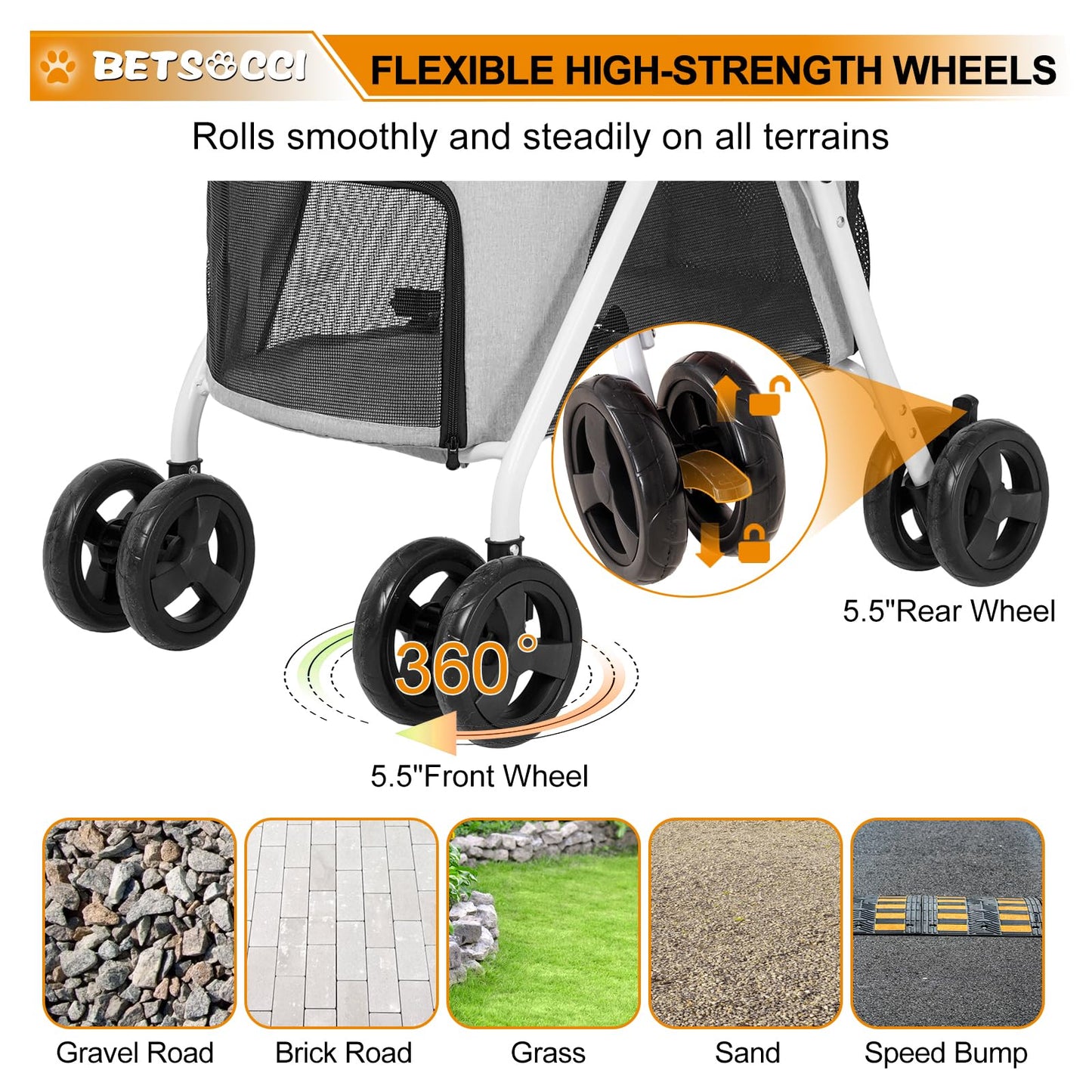 BETSOCCI Double Dog Stroller with 2 Detachable Carrier, Portable Pet Stroller for Small Dogs & Cats Folding Lightweight Puppy Travel Carriage, 4 Wheels, Grey