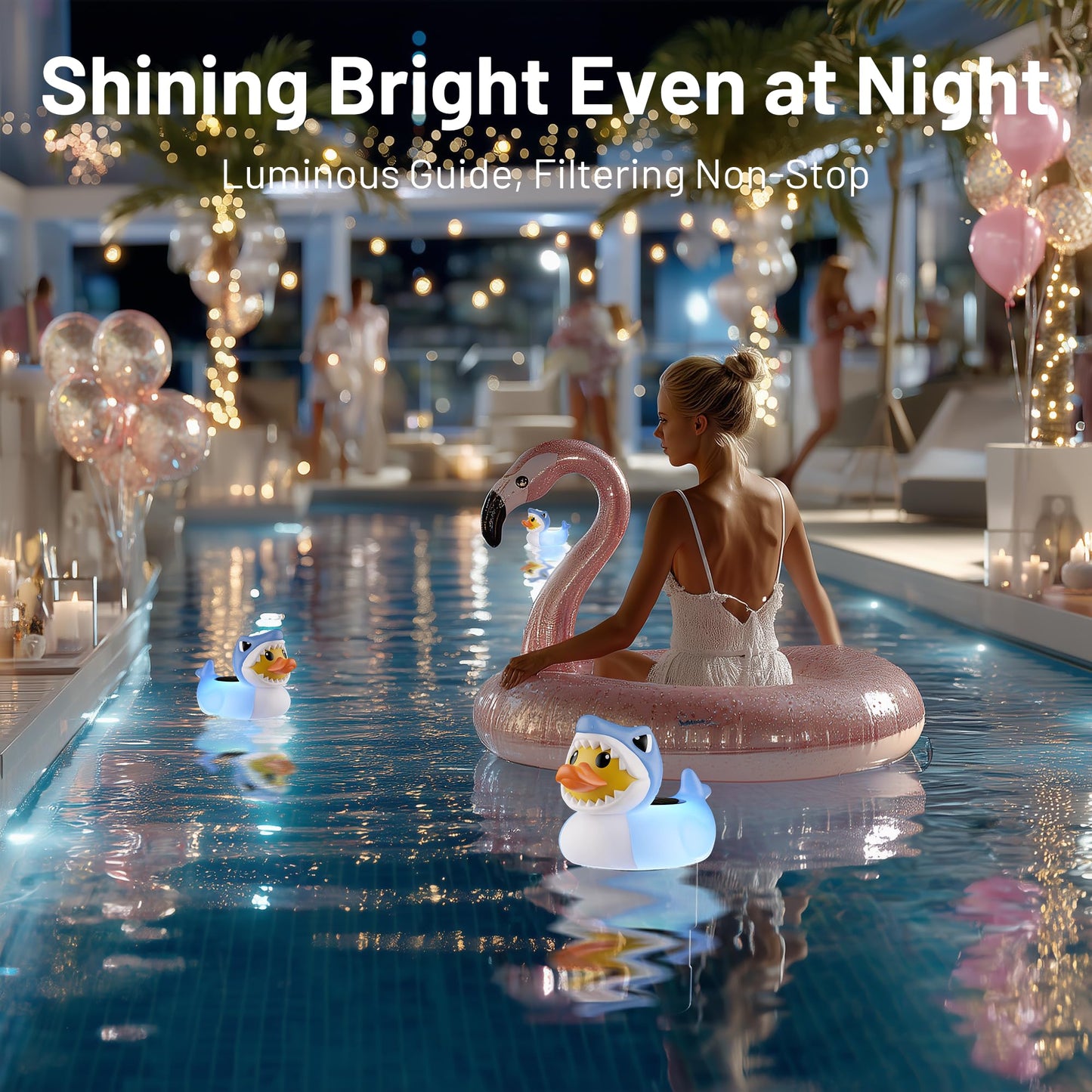 Doli Yearning Solar Pool Chlorine Floater for 3inch Tablets, Duck-Shark Chlorine Tablet Floater with Light, Auto Light up at Night for Pool, Hot Tub