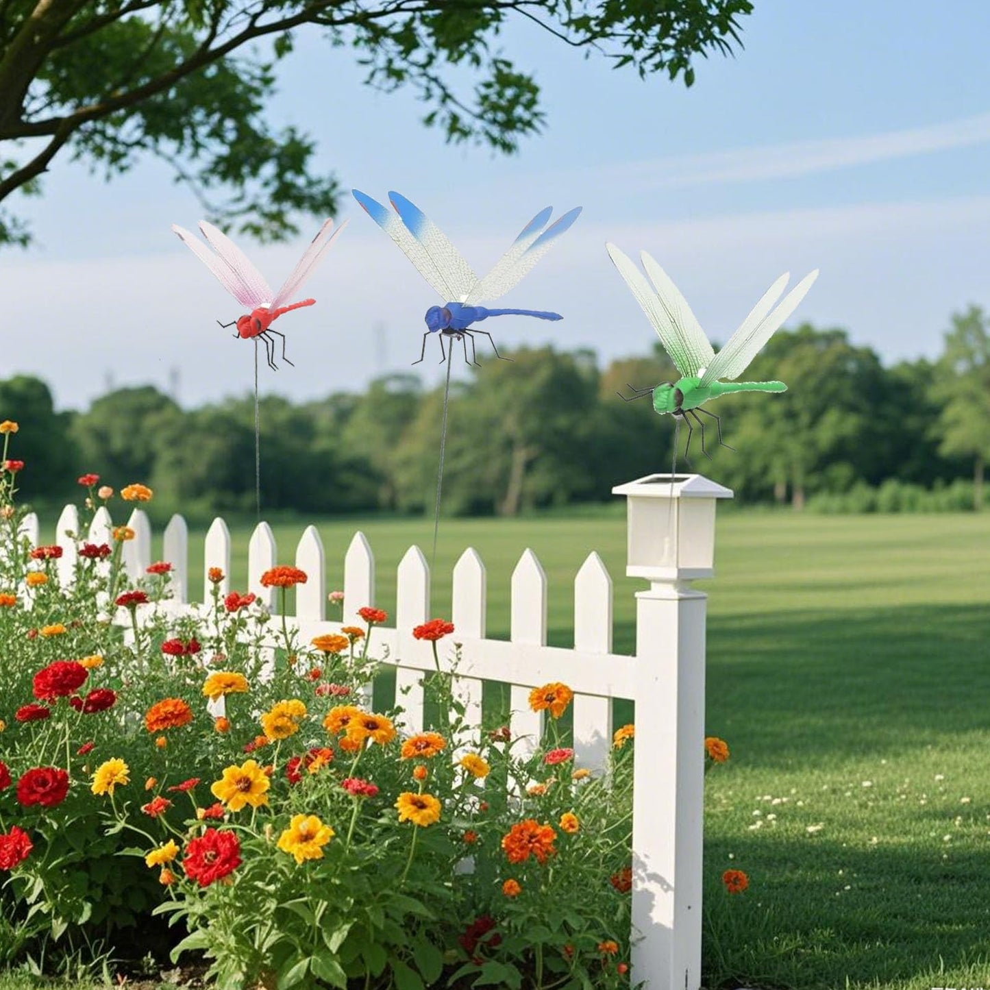20 Pcs Dragonfly Clips for Bugs Repellent, 3D Artificial Dragonfly Hat Clips Garden Decor, Garden Bird and Fly Scare Devices for Indoor Outdoor