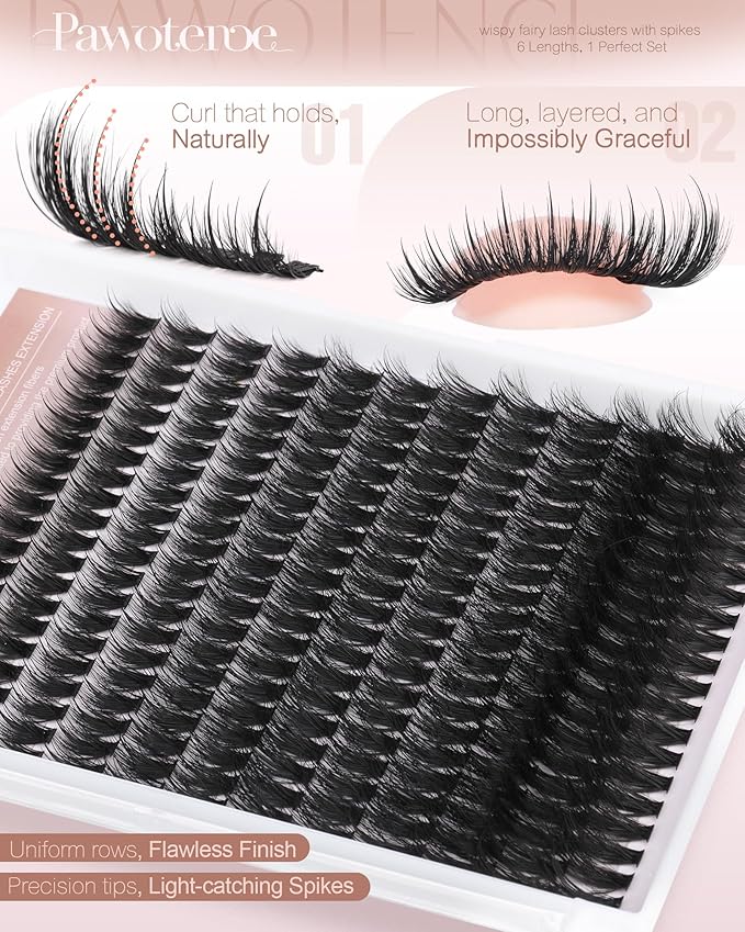 Pawotence Wispy Lash Clusters 12-22mm Cluster Eyelash Extensions 240pcs Individual Lashes Clusters Fairy Spikes Eyelash Clusters Lashes Extension