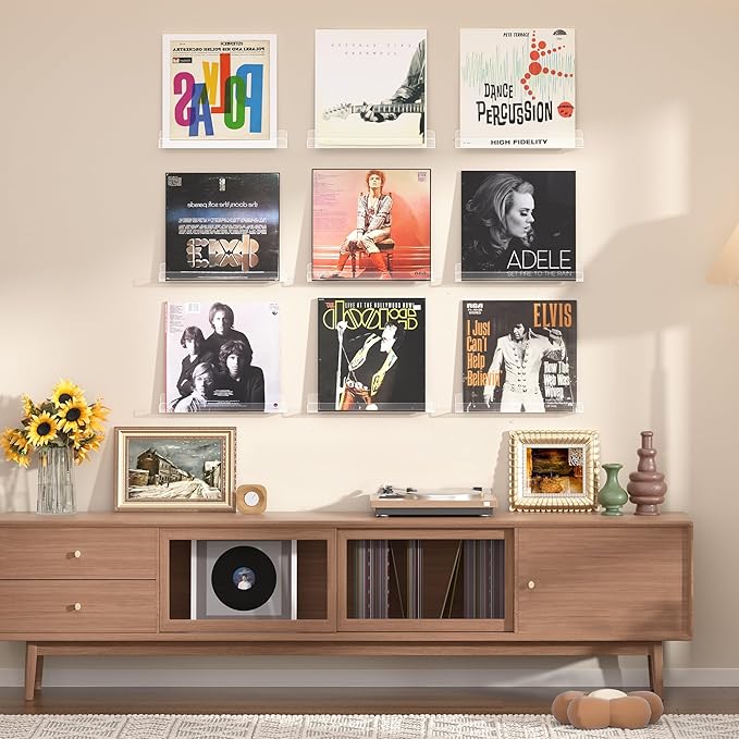 upsimples 18 Pack Vinyl Record Wall Mount Shelves, 12" Vinyl Holder for Album Record Storage & Display, Clear Acrylic Floating Shelves for Wall Decor, Kids Bookshelf, Magazine Rack, Picture Ledge