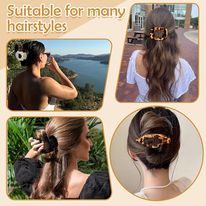 8 Pcs Large Flat Claw Clips for Women, 2 Styles French Flat Hair Clips for Women, Strong Hold Hair Claw Clips for Thick Thin Hair (Black White)